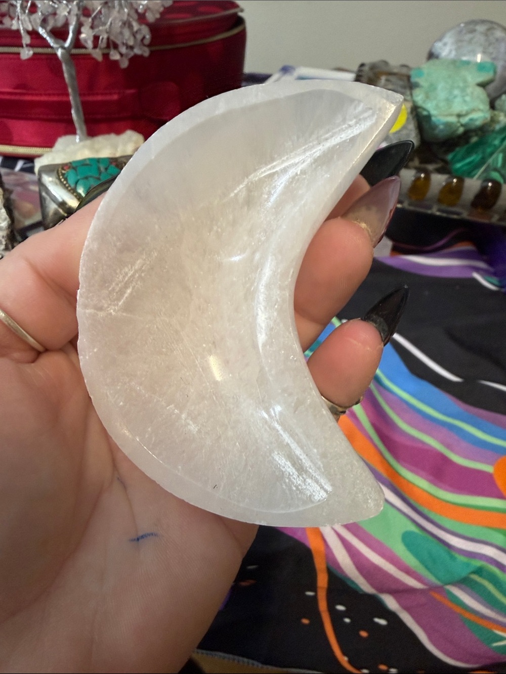 Hand Crafted White Selenite Crescent Moon